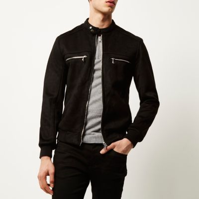 Black faux suede racer jacket
